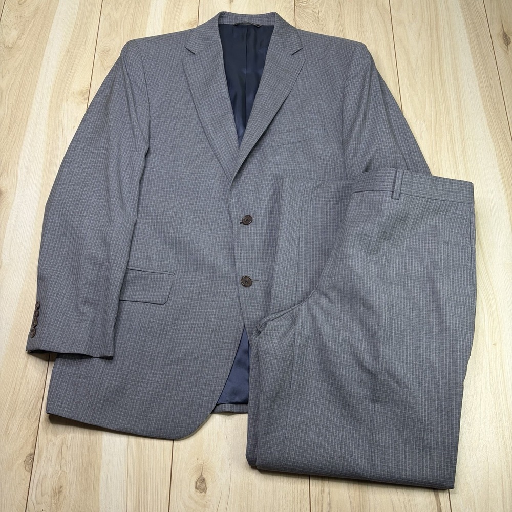 Jack Victor Exclusive Collection Grid Italian Wool Napoli Suit Mens 42R 35x29